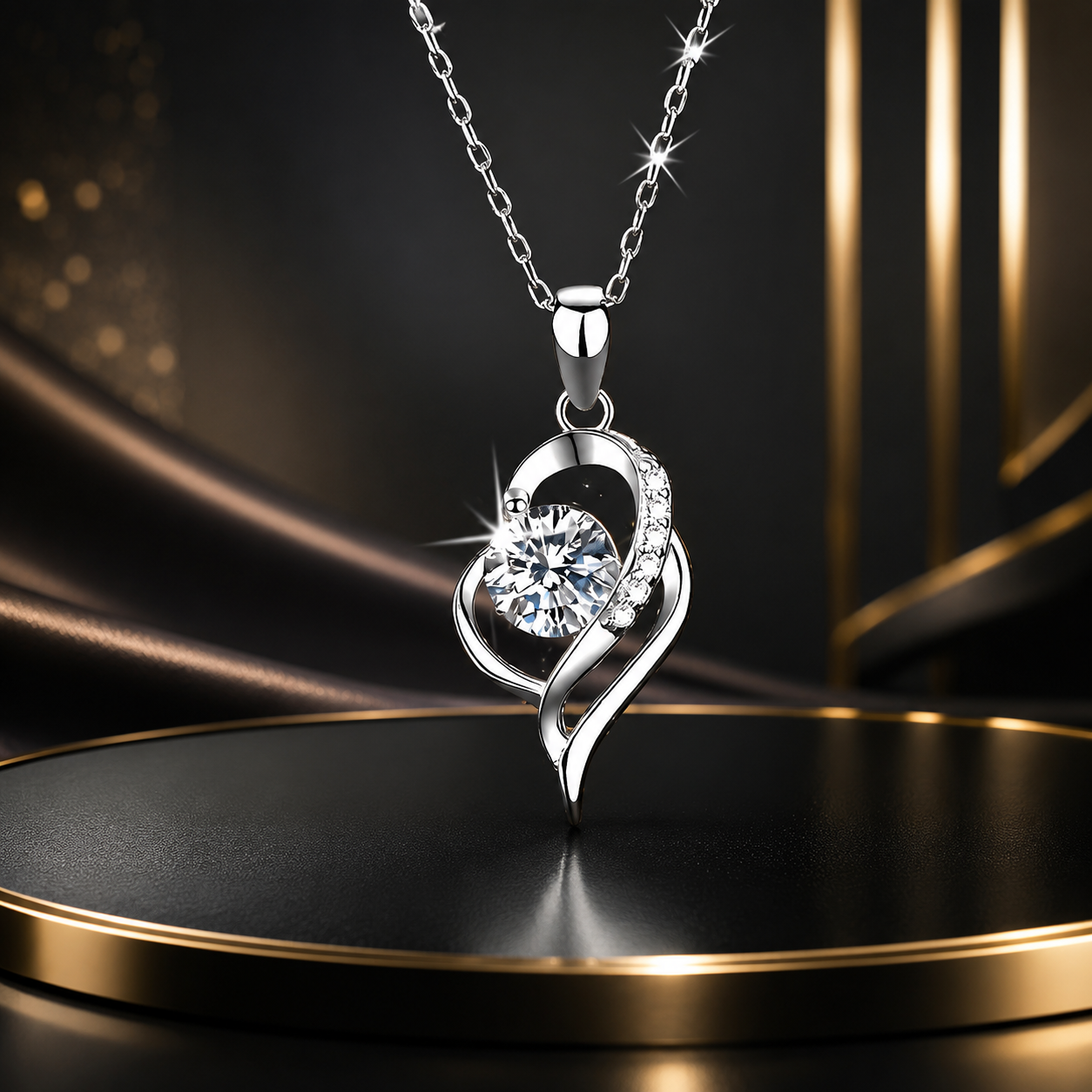 Collier cœur solitaire zircon argenté femme — pendentif acier inoxydable Maison du Collier
