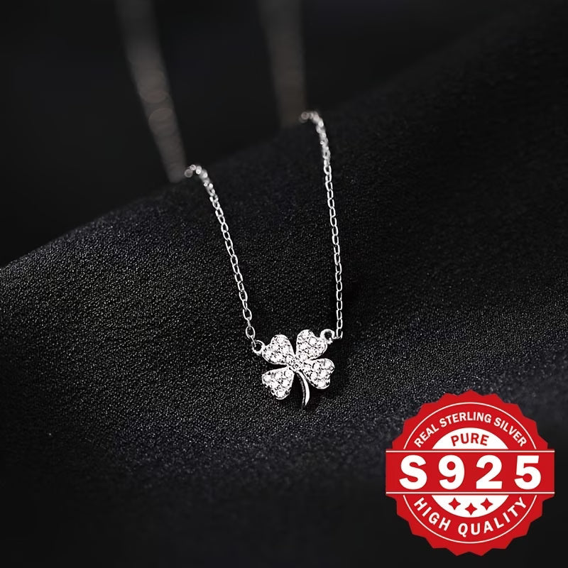 Collier trèfle luxe en argent véritable, chaîne fine et fermoir mousqueton
