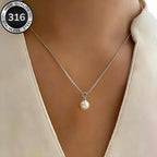 Collier perle argent, pendentif perle blanche nacrée acier inoxydable 316