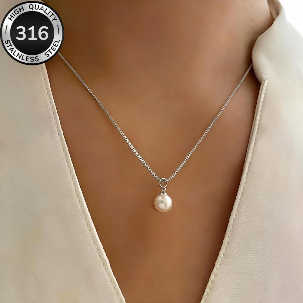 Collier perle argent, pendentif perle blanche nacrée acier inoxydable 316