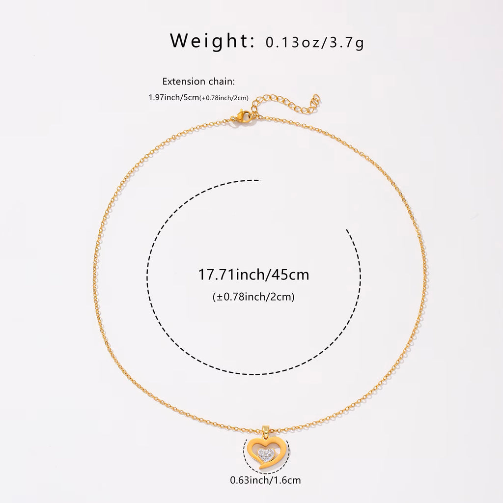 Collier cœur de diamant dimensions — pendentif zirconia doré femme acier inoxydable