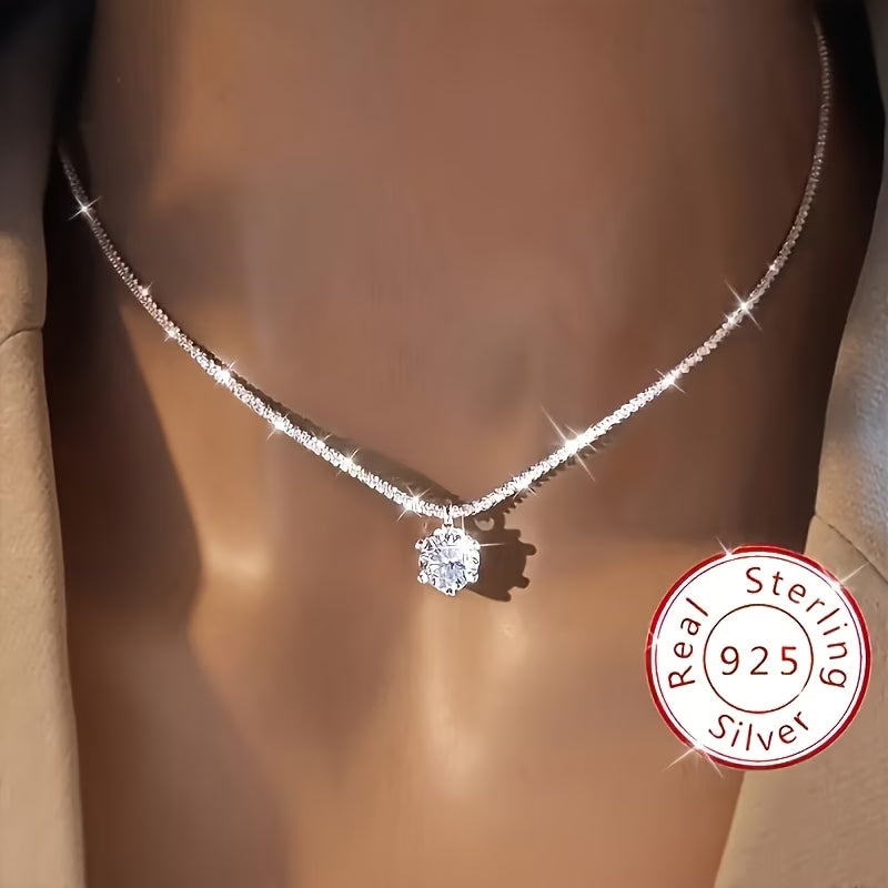 Collier solitaire femme en argent sterling, chaîne fine forme V, finition brillante