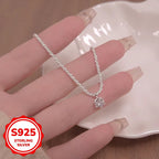 Collier solitaire zircon argent 925, pendentif rond monté sur griffes