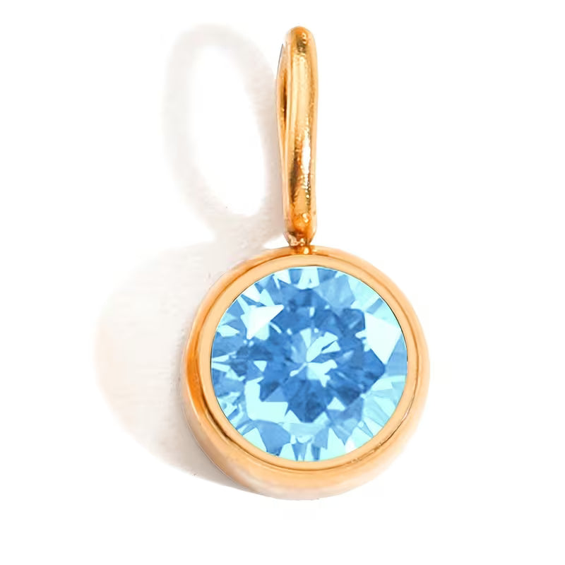 Collier pierre de naissance Mars Aigue-marine bleu clair, pendentif doré acier inoxydable 316L