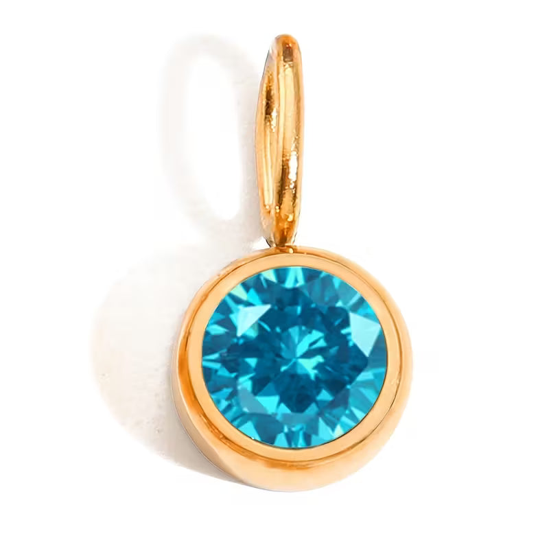 Collier pierre de naissance Décembre Bleu Lagon, pendentif doré acier inoxydable 316L