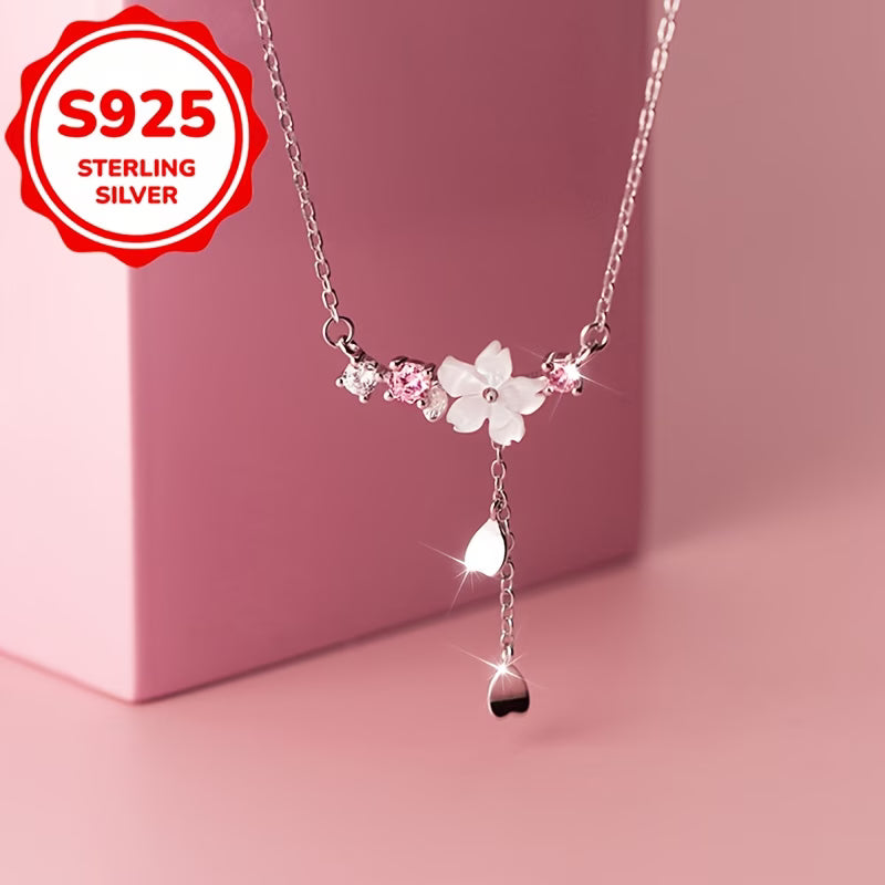 Collier fleur luxe en argent véritable S925, chaîne fine 42+5cm