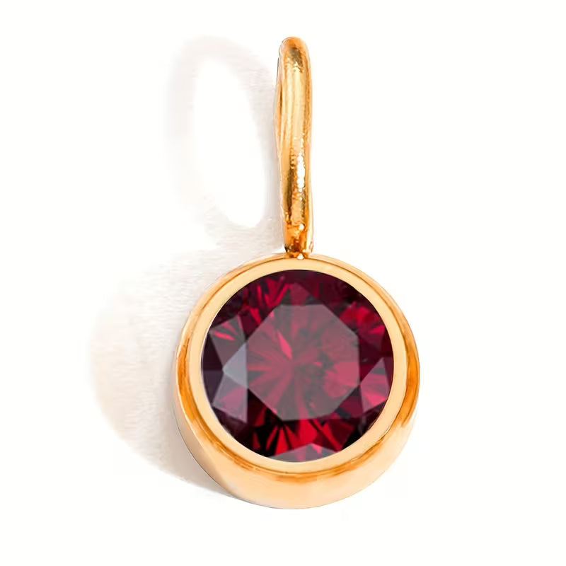 Collier pierre de naissance Janvier Grenat rouge, pendentif doré acier inoxydable 316L
