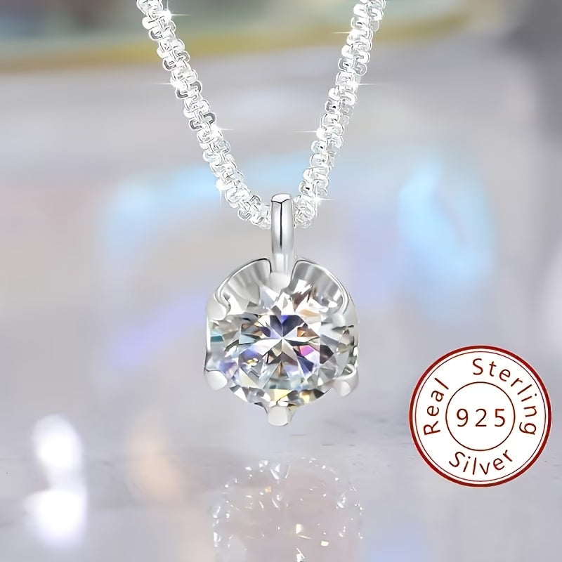 Collier luxe argent véritable, détail solitaire zircon et chaîne tennis