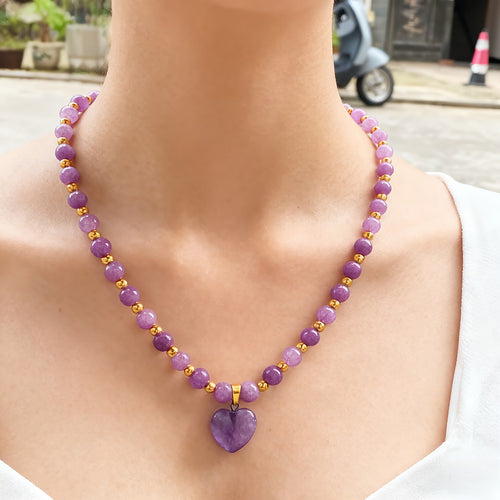 Pendentif cœur en améthyste violette – bijou femme élégant