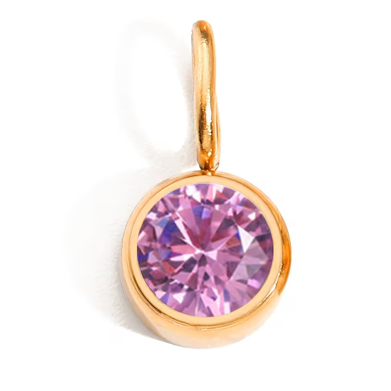 Collier pierre de naissance Octobre Rose Cristal, pendentif doré acier inoxydable 316L