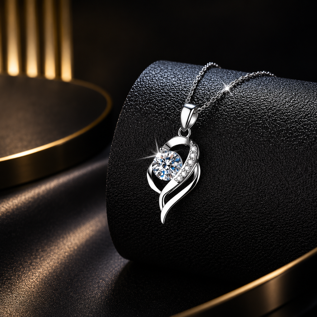Collier cœur solitaire zircon, détail du pendentif et chaîne — Maison du Collier