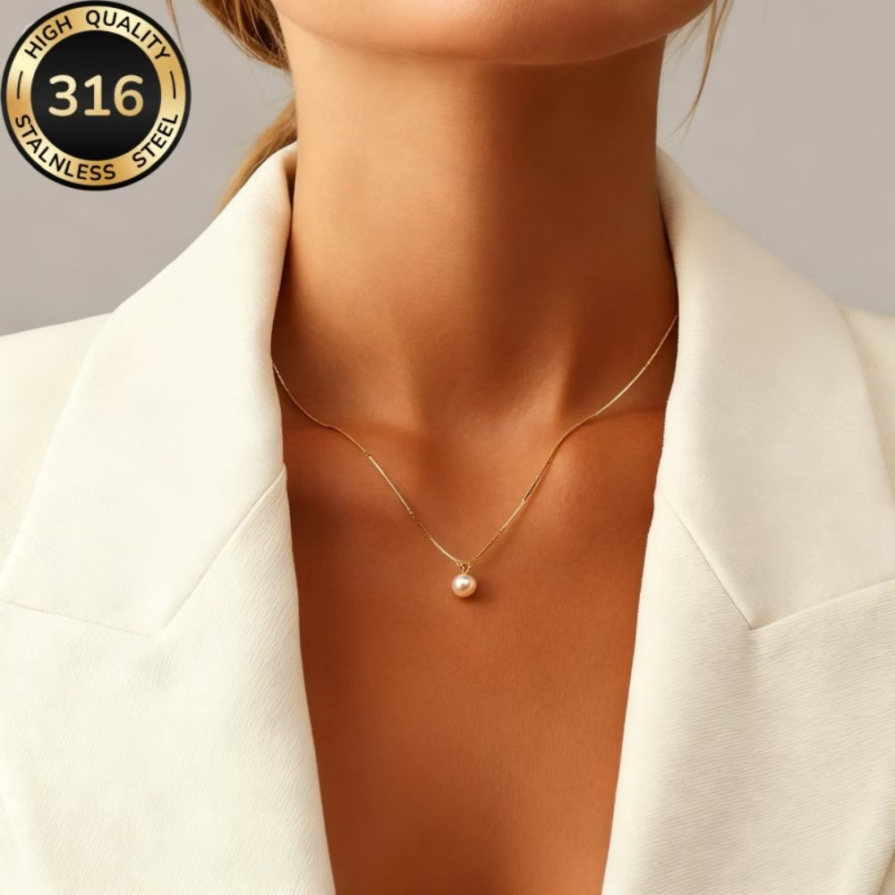 Collier perle femme porté au cou, finition chaîne fine 50+5cm