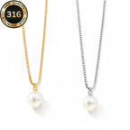 Collier perle blanche, les deux finitions or et argent disponibles