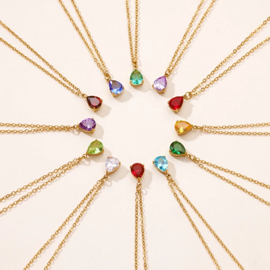 Collier goutte pierre colorée rouge femme — bijou acier inoxydable Maison du Collier