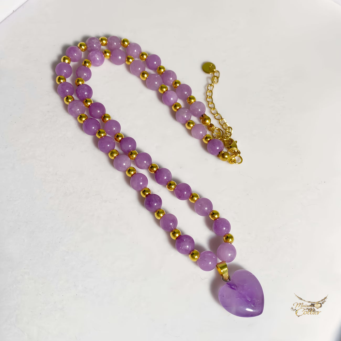 Collier améthyste cœur violet femme avec logo Maison du Collier