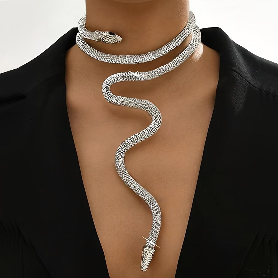 Bijou collier argenté serpent femme acier inoxydable