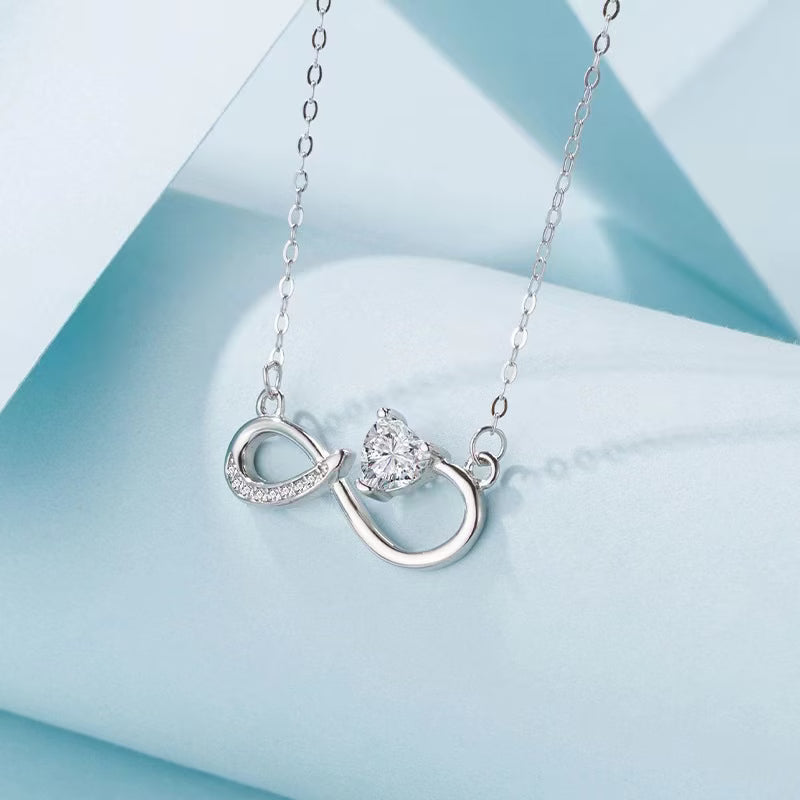 Bijou collier infini cristal cœur acier inoxydable