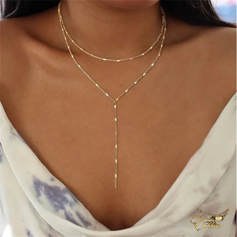 Collier en Y Double Rang Doré – Maison du Collier