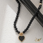 Collier Perle Noire — Pendentif Cœur Doré – Maison du Collier