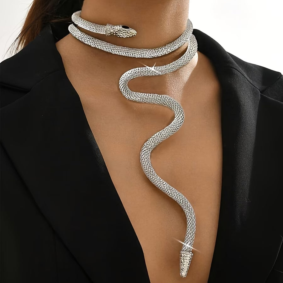 Collier serpent argent femme - vue de face