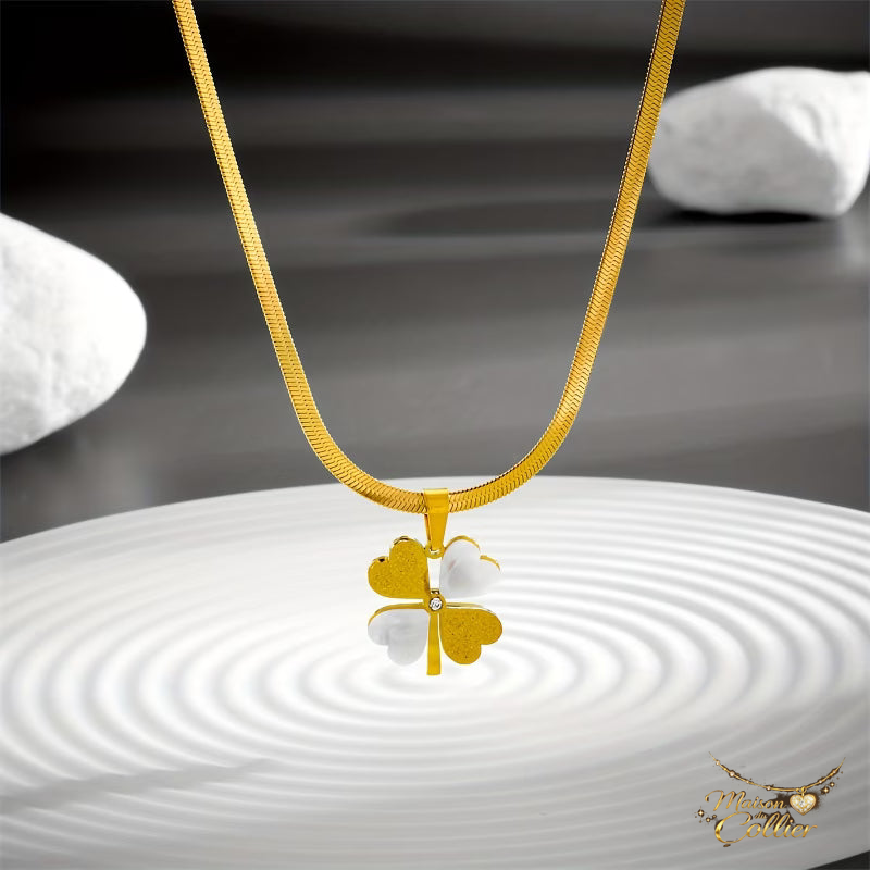 Collier Trèfle Nacre Doré – Pendentif 4 Feuilles Acier Inoxydable – Maison du Collier