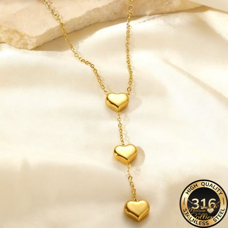 Collier Trio de Cœurs Pendants – Or & Argent – Maison du Collier