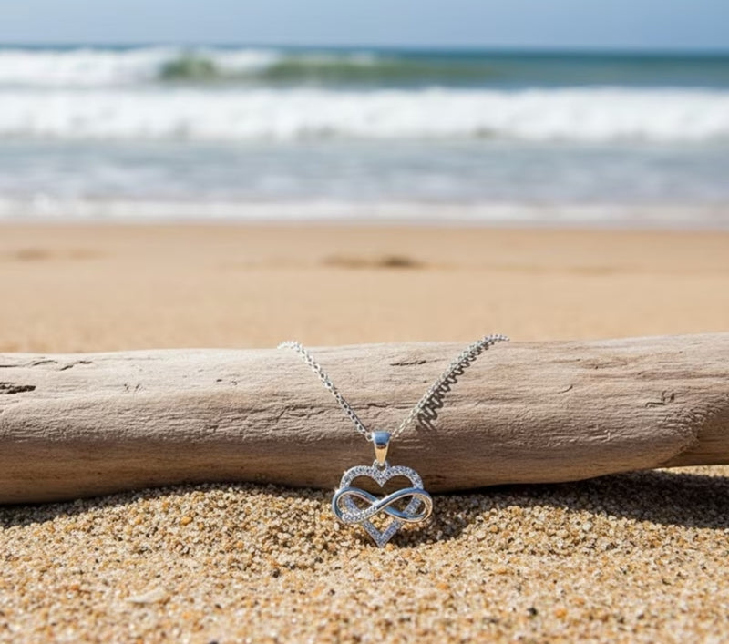 Collier cœur infini en acier inoxydable 316L avec cristaux, pendentif argenté - optimisé