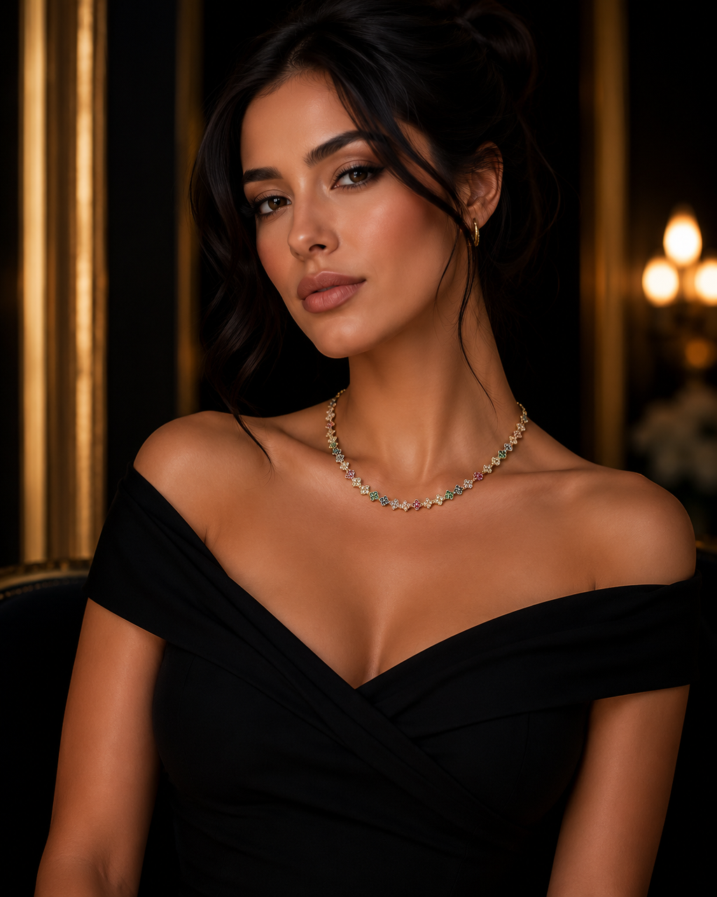 Collier nacre trèfle multicolore vue de face — cadeau femme Maison du Collier