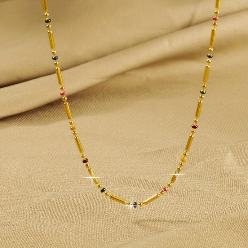 Collier bohème femme acier inoxydable doré avec perles colorées