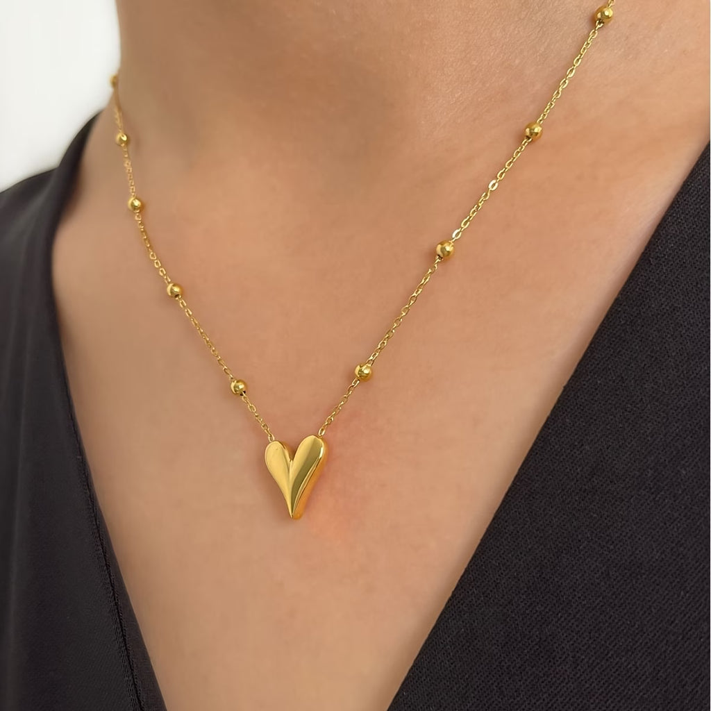 collier coeur femme dore chaine perlee acier inoxydable maison du collier