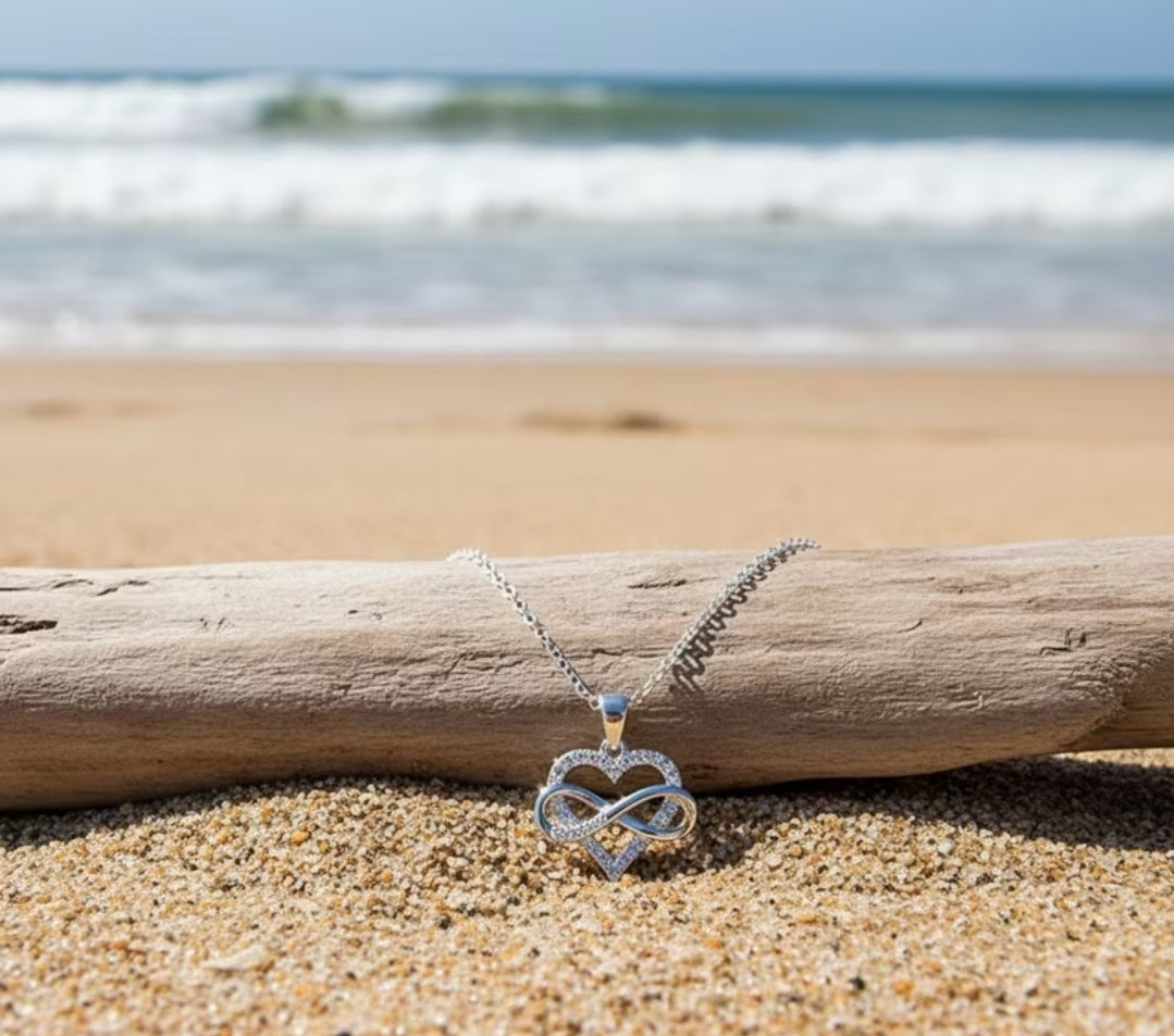Collier cœur infini en acier inoxydable 316L avec cristaux, pendentif argenté